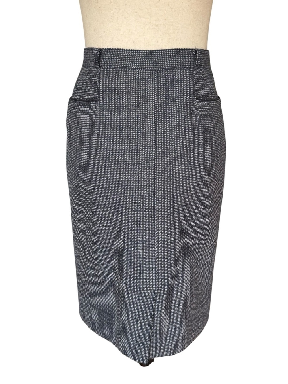 Vintage 60s Paco Rabanne Blue Gray Wool Tweed Pencil Skirt sz 38 XS
